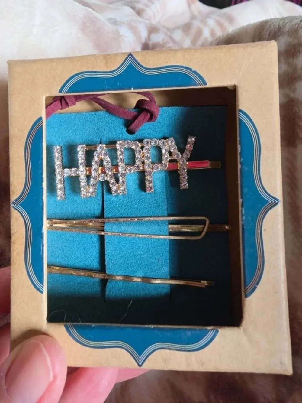 Set of 3 Rhinestone Happy & Simple Gold Tone Bobby Pins New